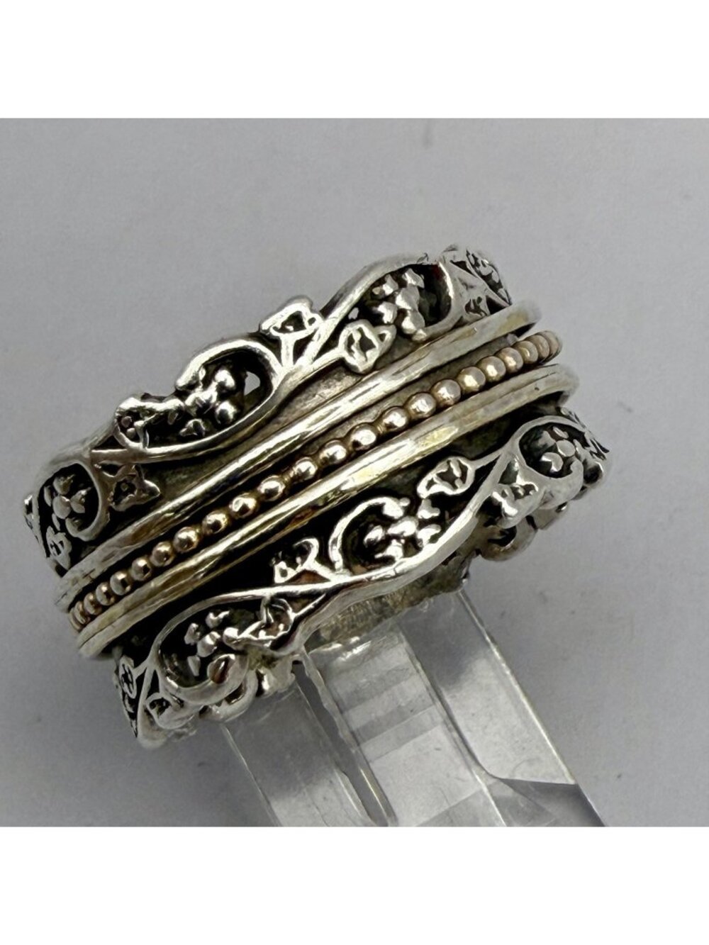 Or Paz Israel Floral Lace Spinner Band Ring Signed Sterling Silver 925 Size 10